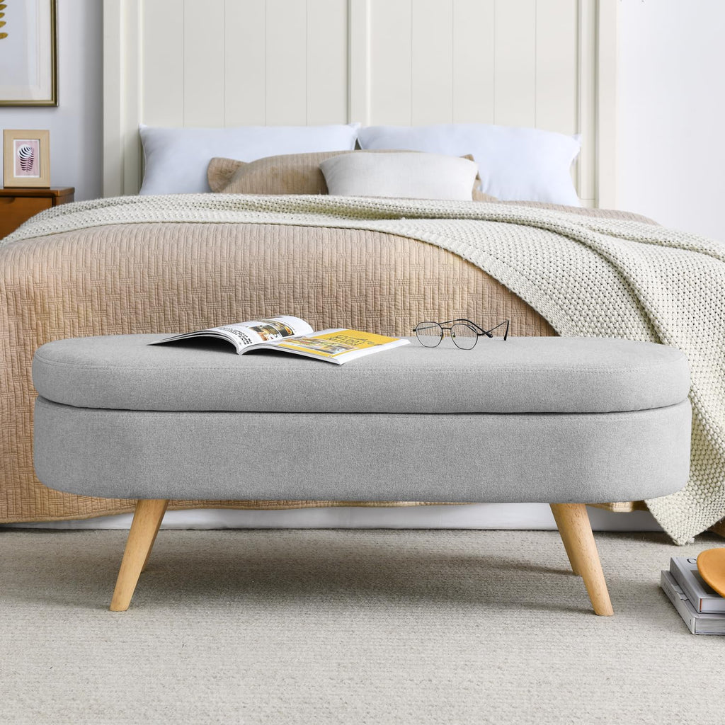 Oval Storage Bench with Rubber Wood Legs A350686