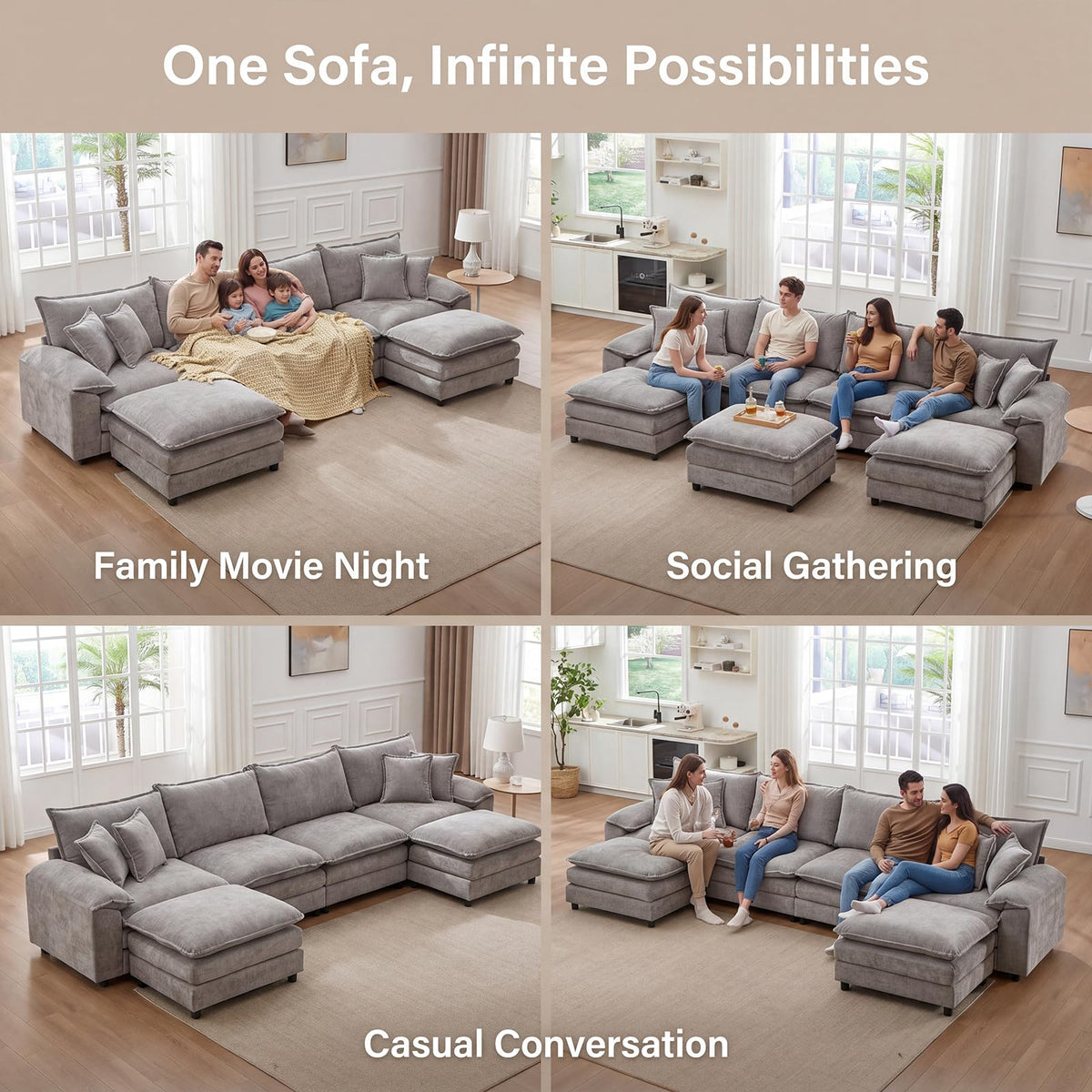 Light Gray Chenille 2 Seater Sofa with Pillows E12929