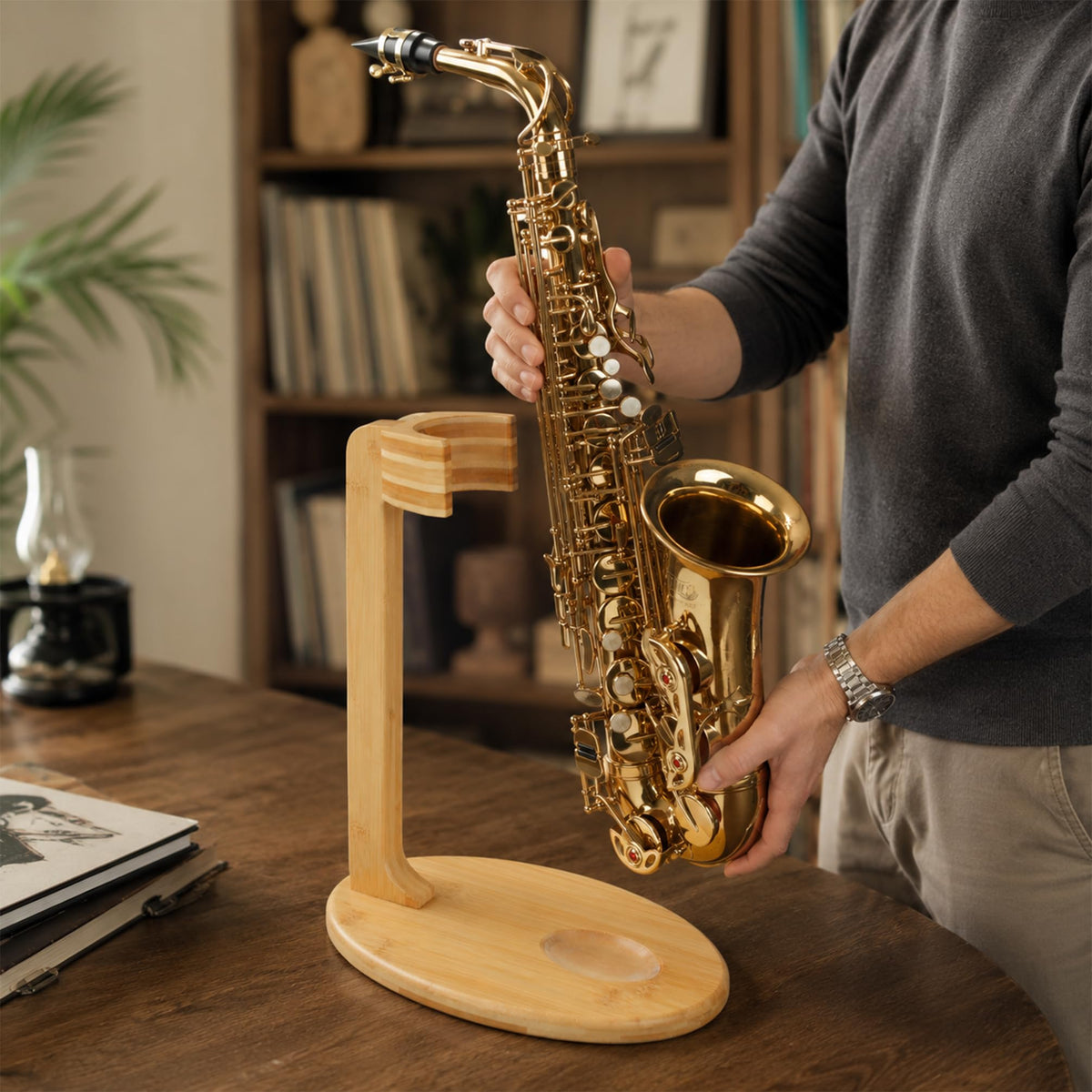 Alto Tenor Saxophone Stand Wooden Y8673
