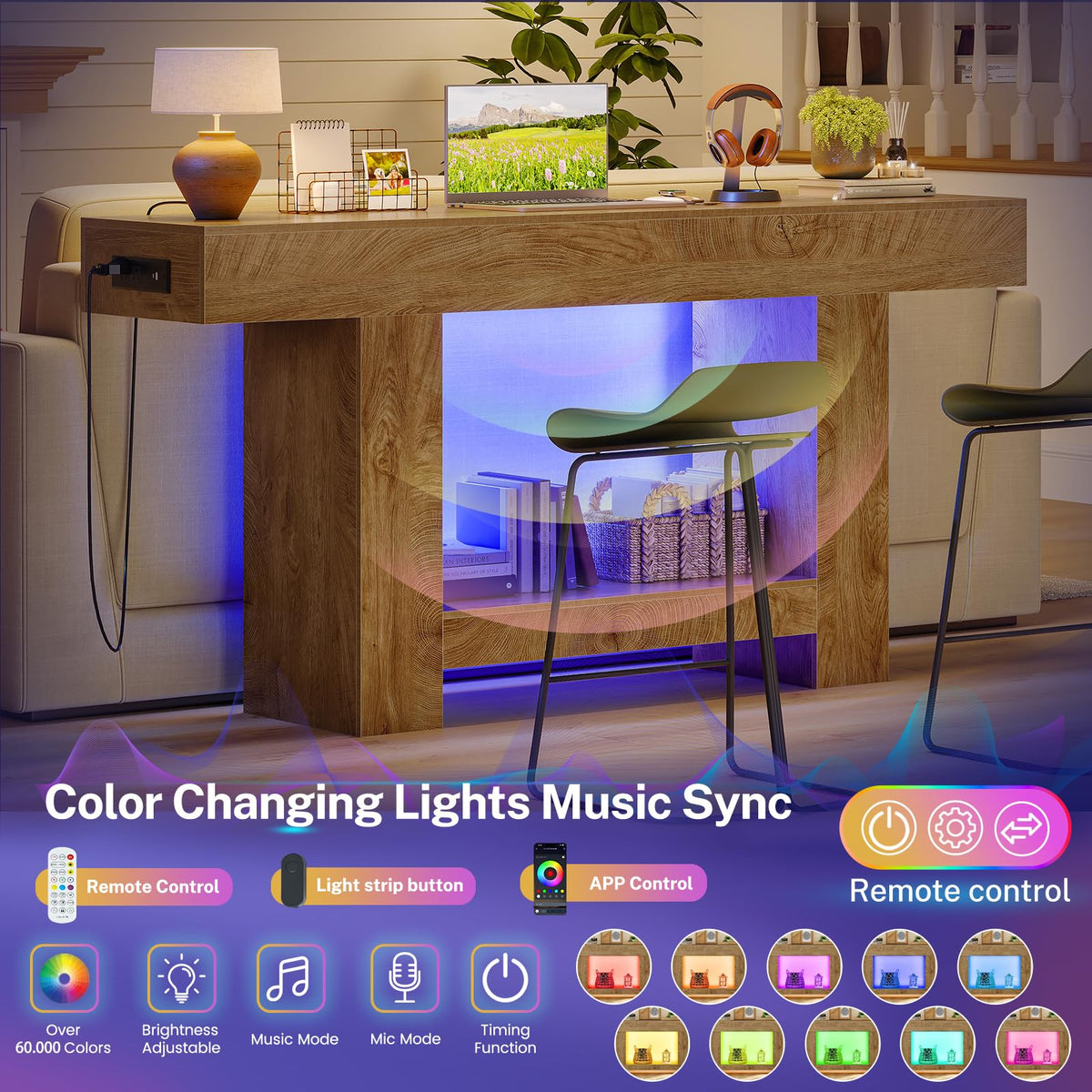 63" Entryway Table with Smart RGB Lights and Charging Station X288