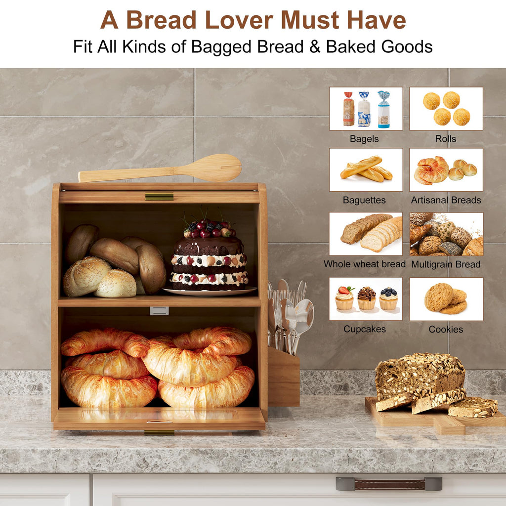 Roll Top Wooden Bread Box with Window N729