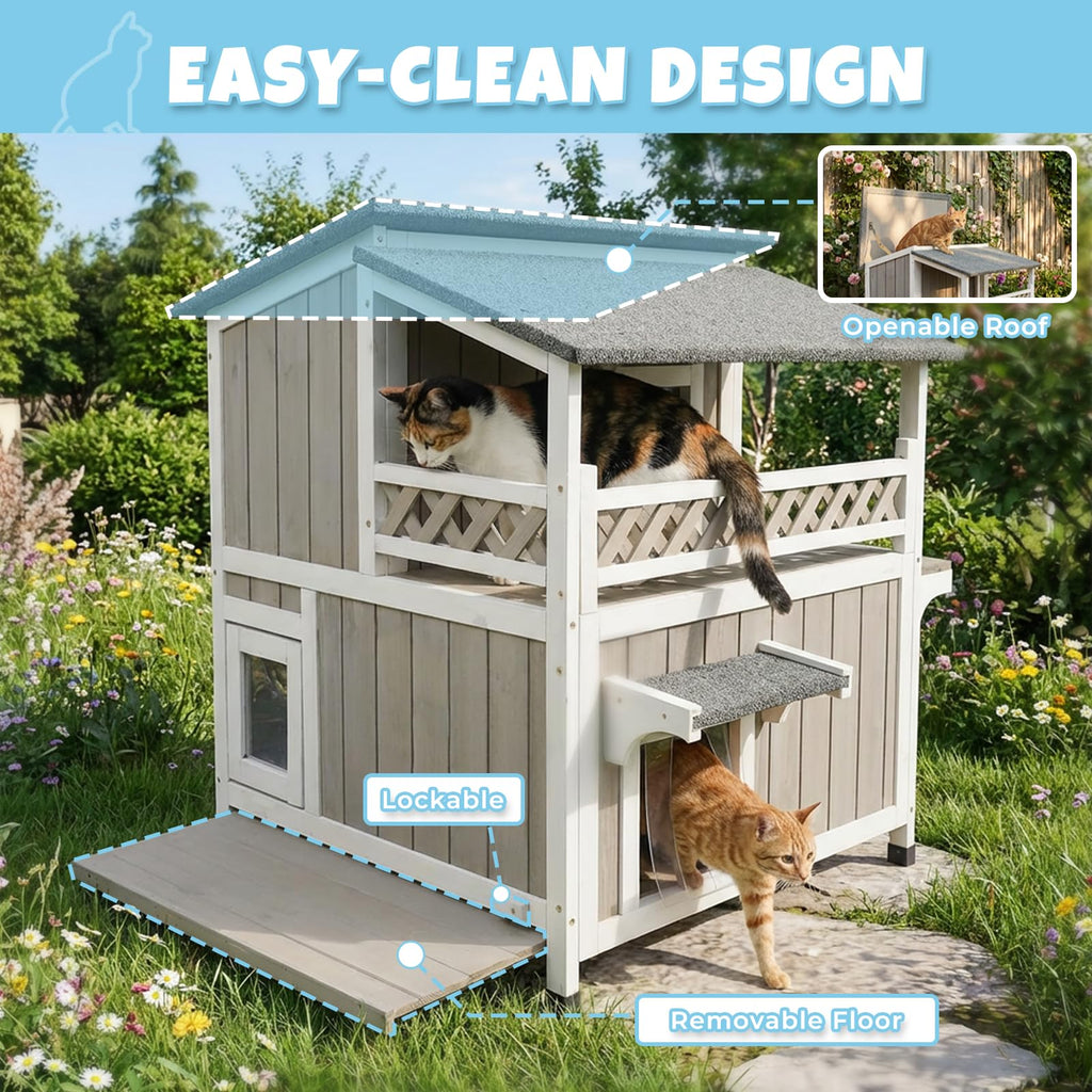Wooden Two-Story Cat House N17453