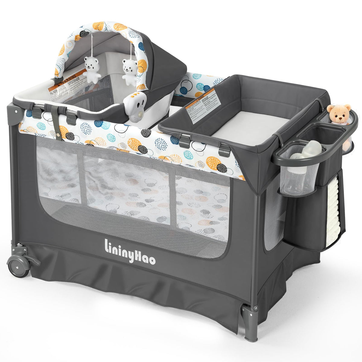 5-in-1 Pack and Play with Bassinet, Changing Table and Mat, Gray W661974