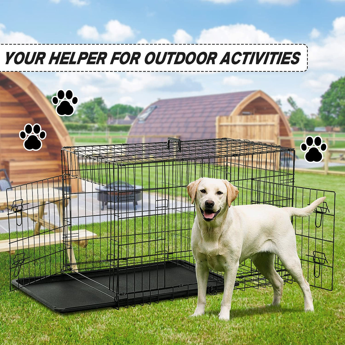 48 Inch Double Door Metal Dog Crate with Divider Panel W10328