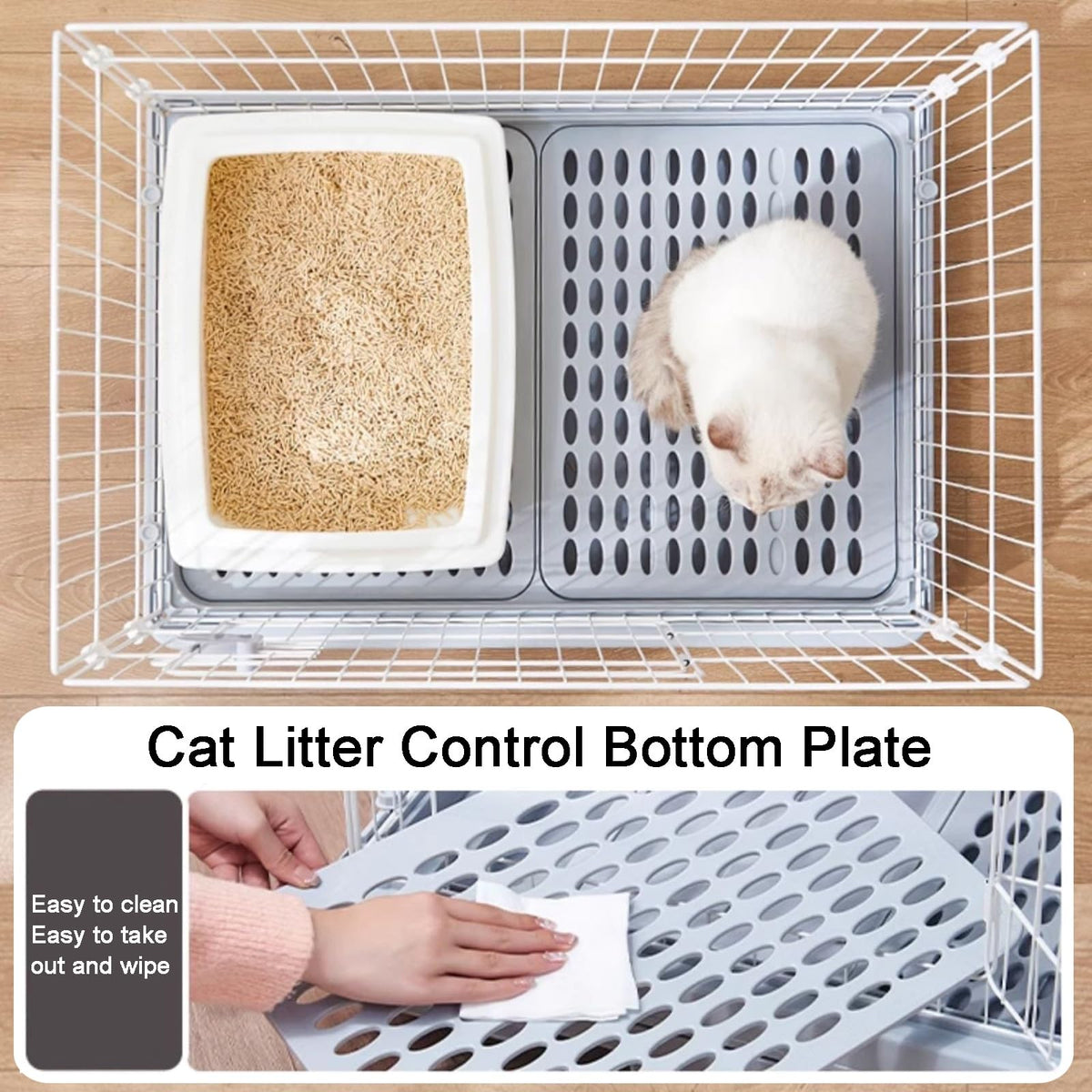 Detachable Metal Wire Cat Enclosure with Litter Box D24329