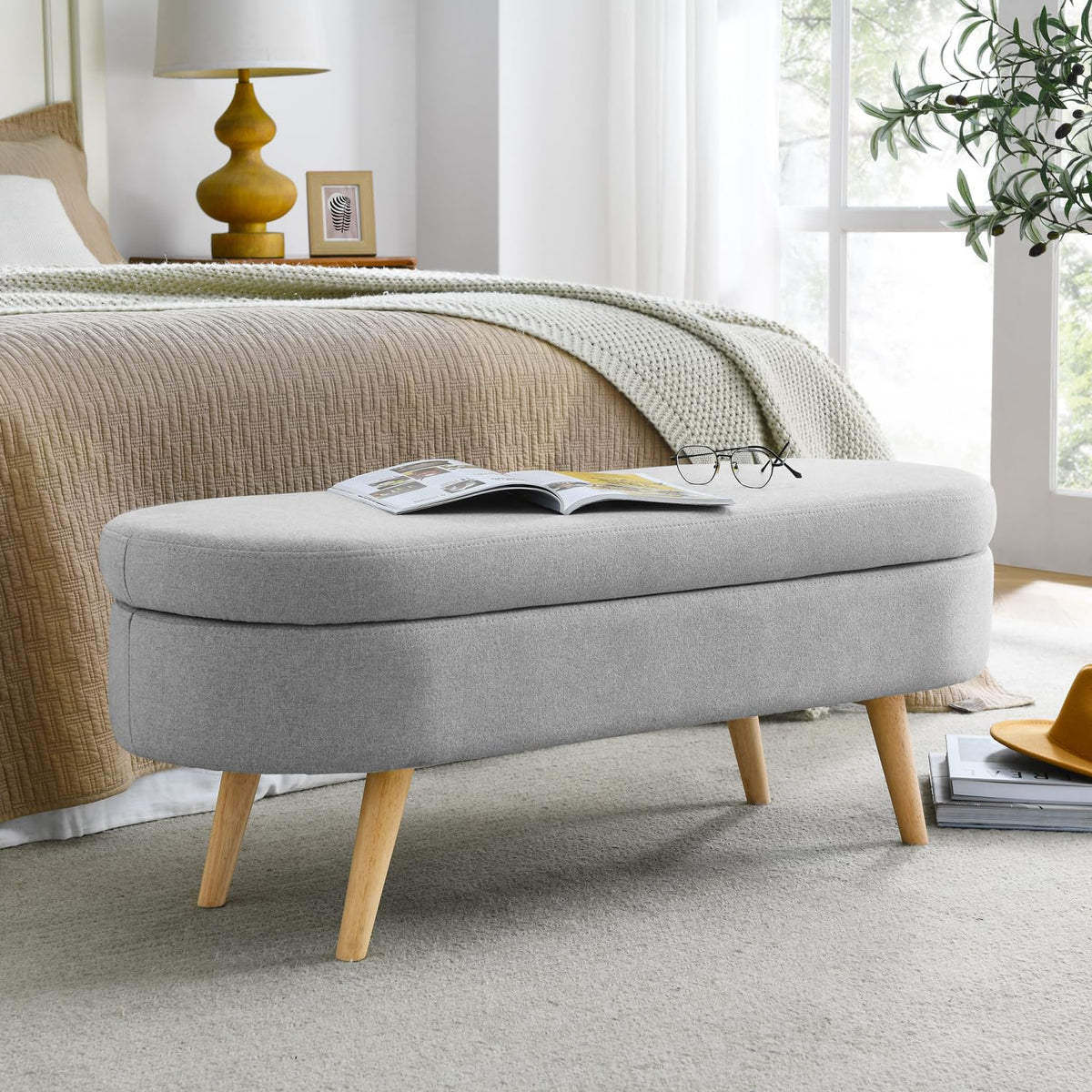 Oval Storage Bench with Rubber Wood Legs A350686