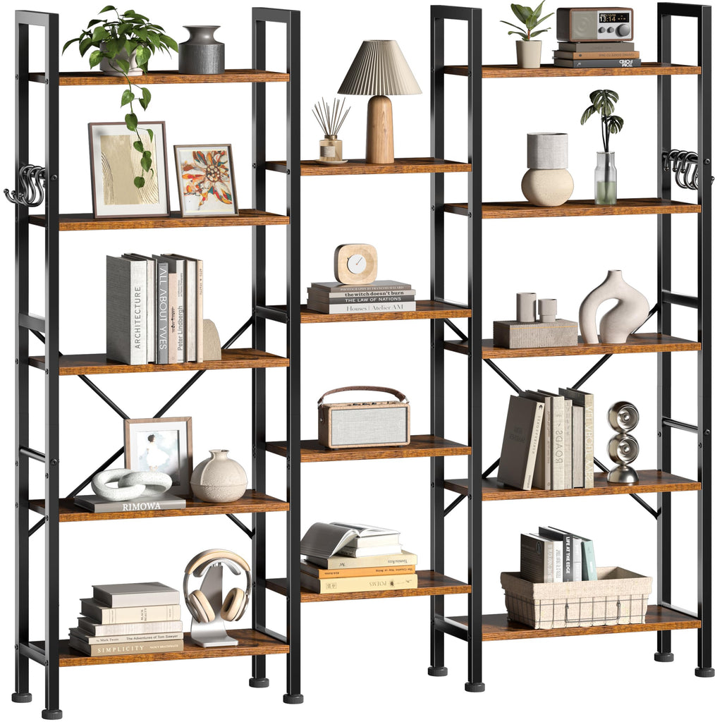 5 Tier Wide Bookshelf with 6 Hooks B463520