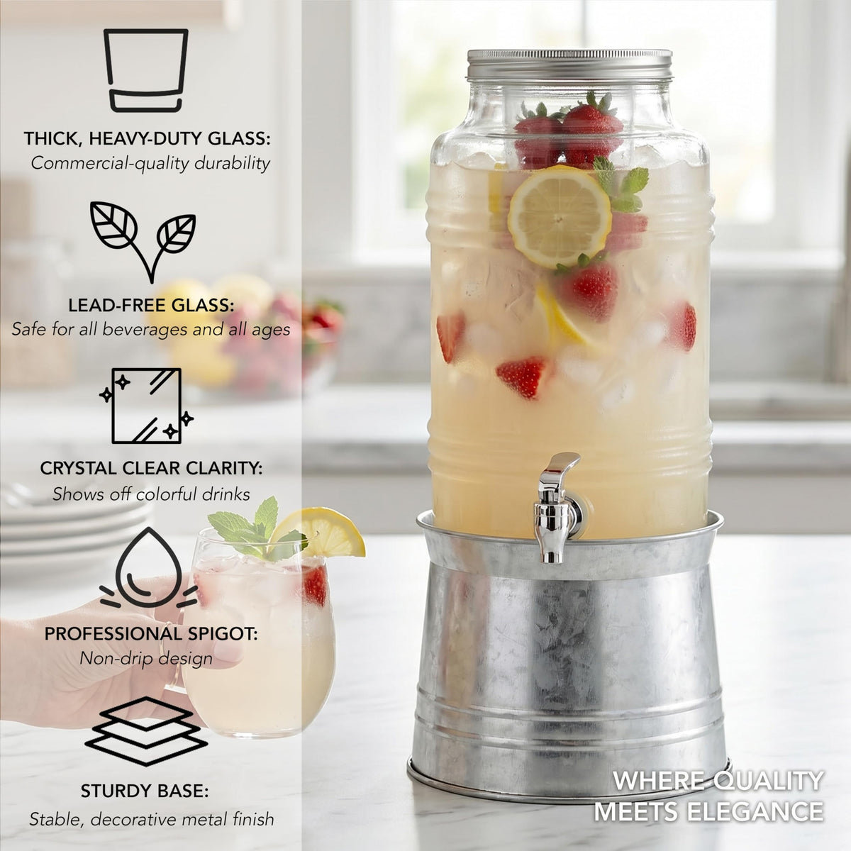 Glass Beverage Dispenser with Metal Stand V772