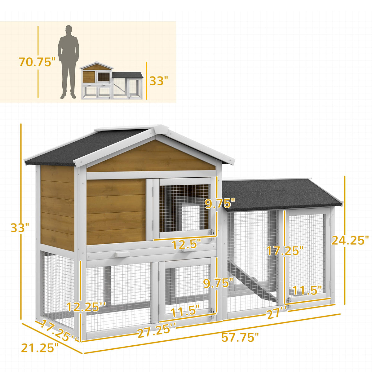 Outdoor Rabbit Hutch, 2-Tier with Ramp and Water-Resistant Roof S790376