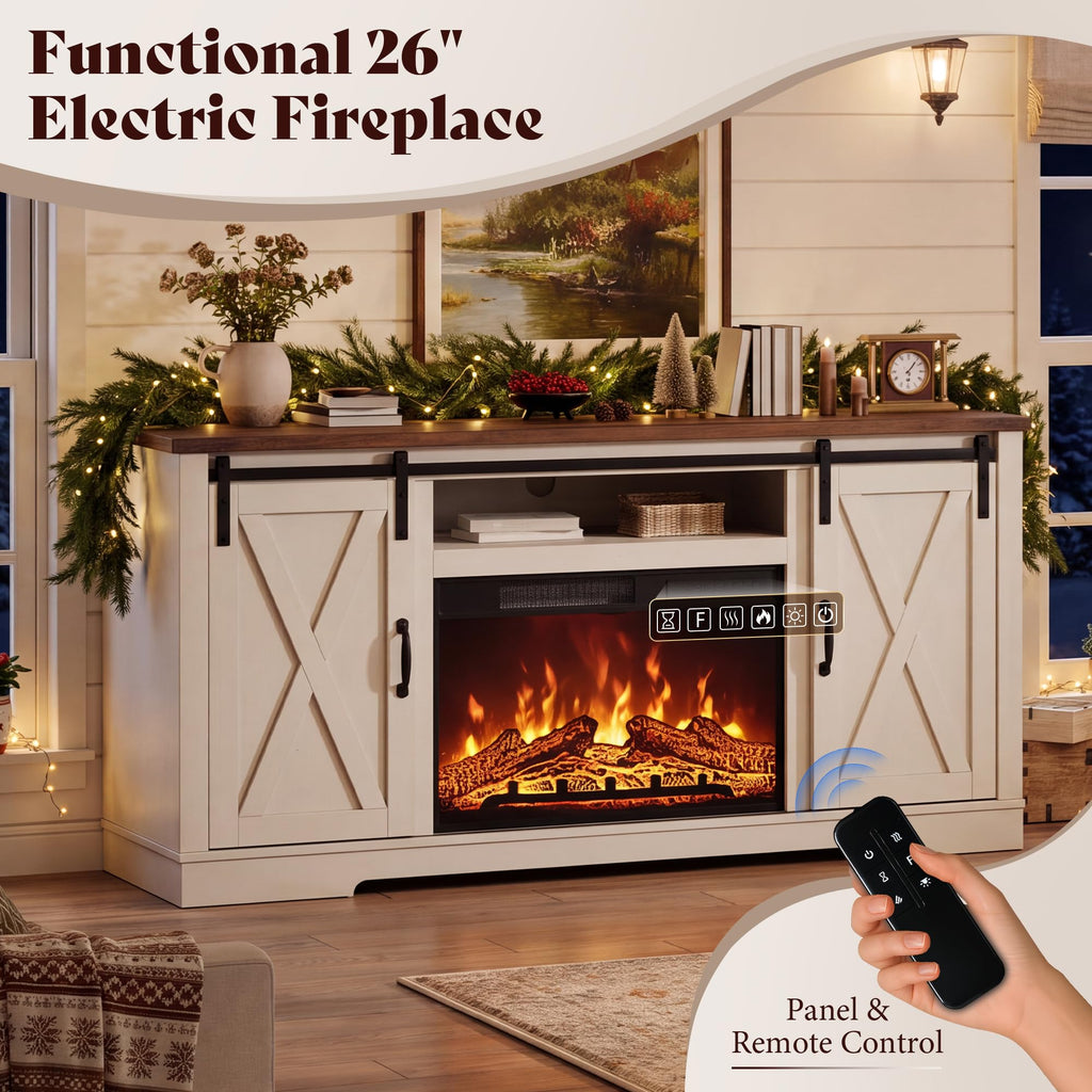 Fireplace TV Stand with Sliding Barn Door G797