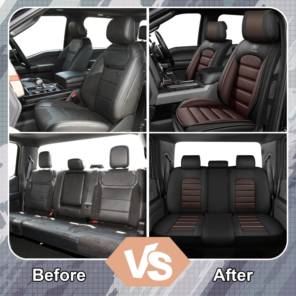 Full Set Car Seat Covers, Waterproof Seat Protectors, Standard 5 Seats, Black & Coffee K2509