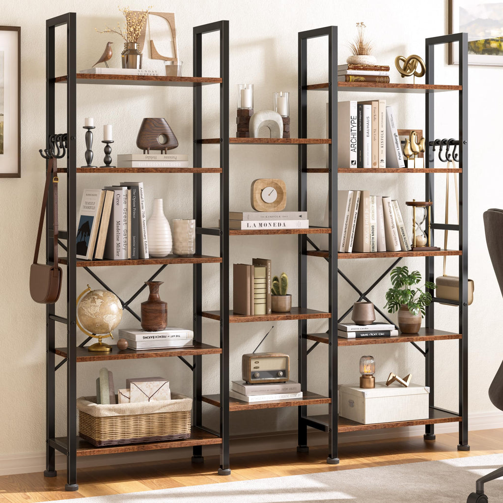 5 Tier Wide Bookshelf with 6 Hooks B463520