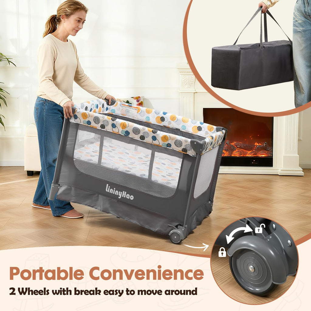 5-in-1 Pack and Play with Bassinet, Changing Table and Mat, Gray W661974