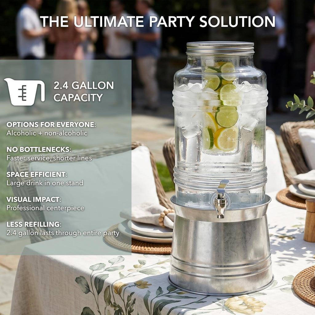 Glass Beverage Dispenser with Metal Stand V772