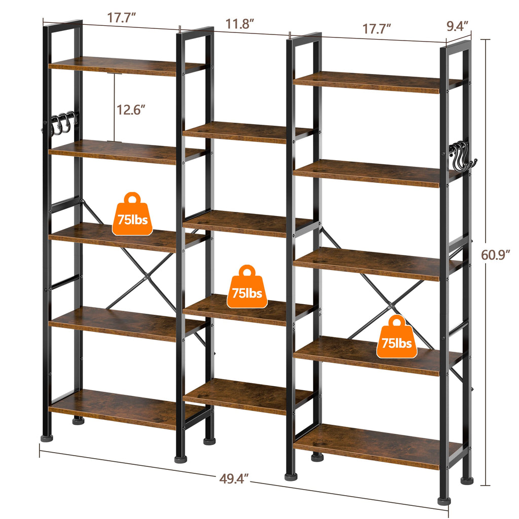 5 Tier Wide Bookshelf with 6 Hooks B463520
