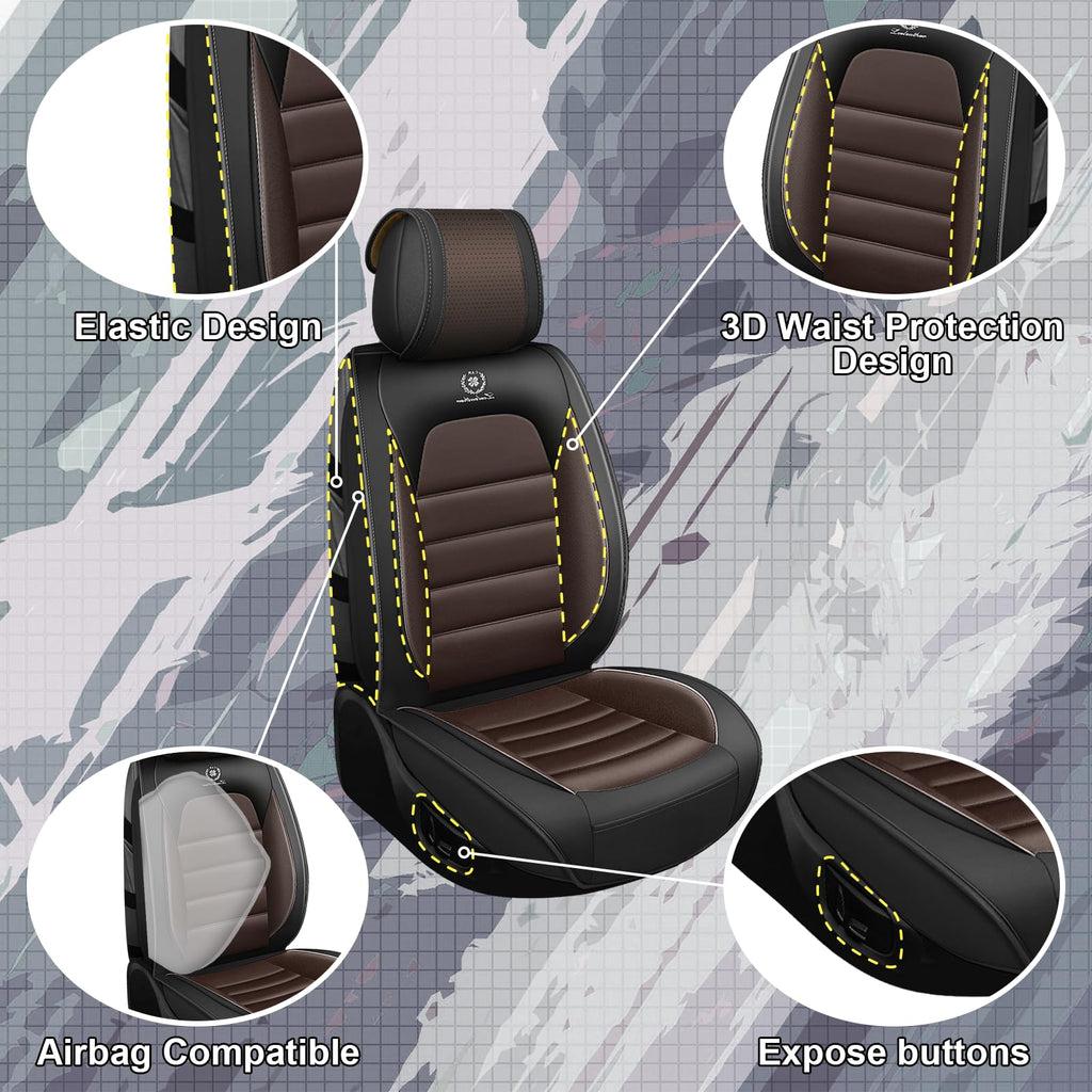 Full Set Car Seat Covers, Waterproof Seat Protectors, Standard 5 Seats, Black & Coffee K2509