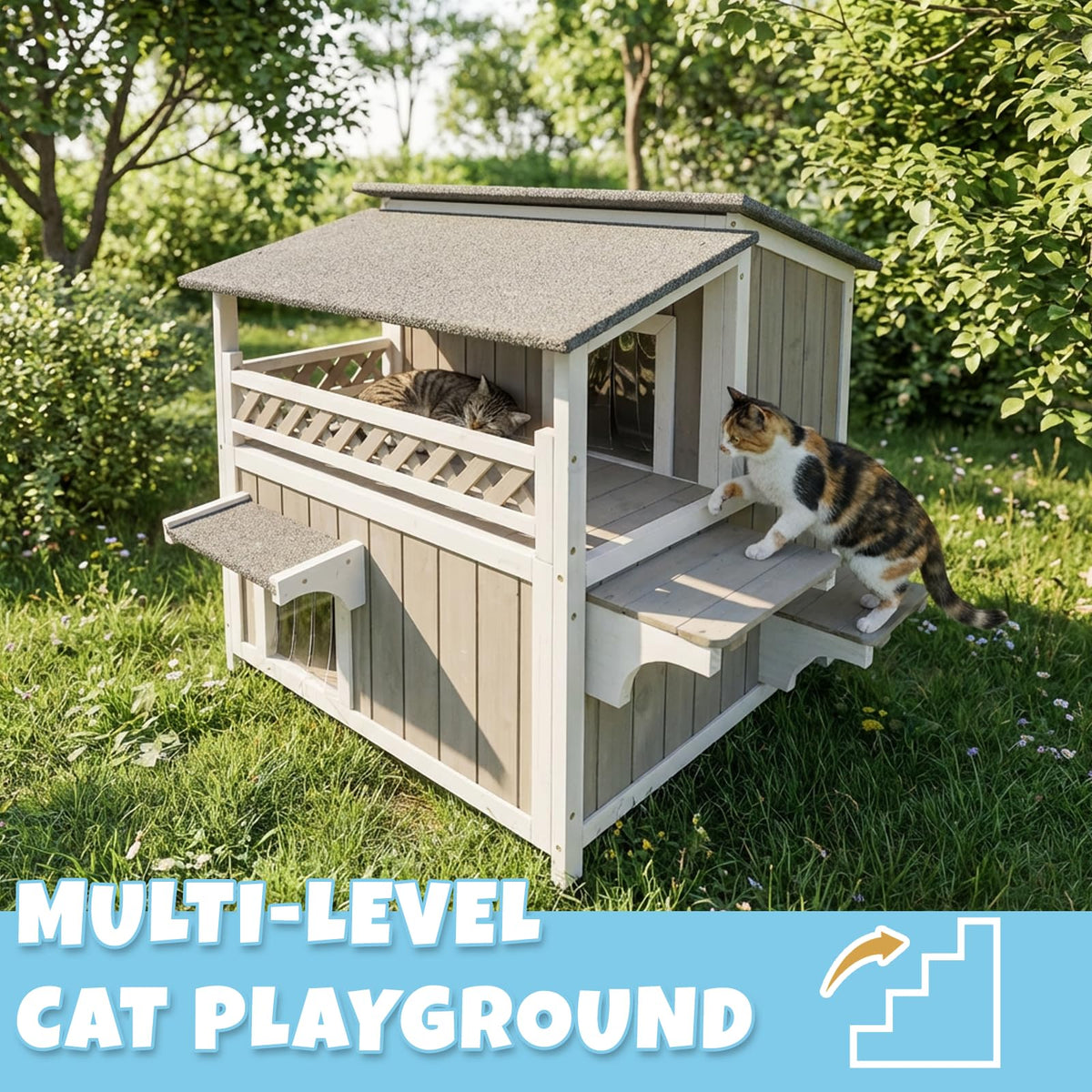 Wooden Two-Story Cat House N17453