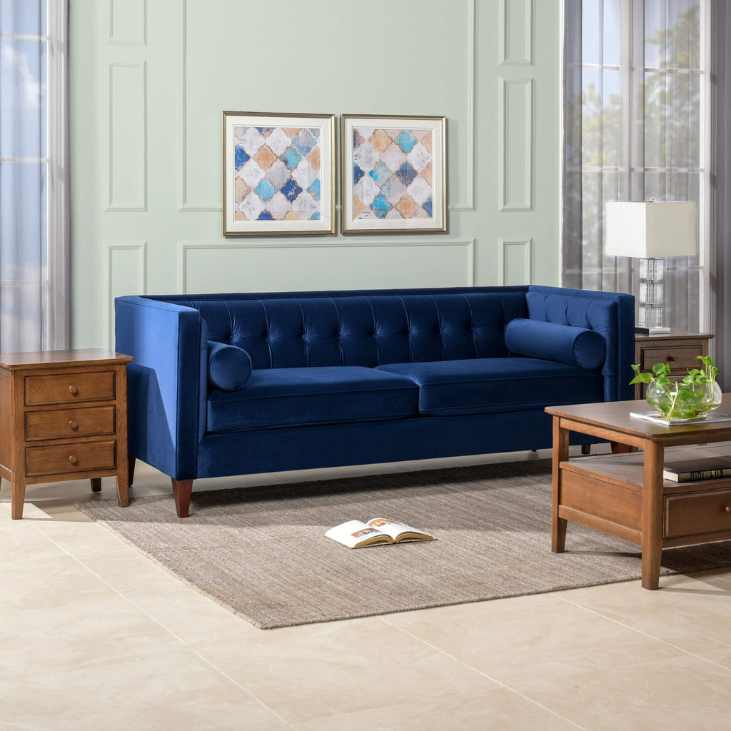 Navy Blue Velvet Tufted Sofa Q53861
