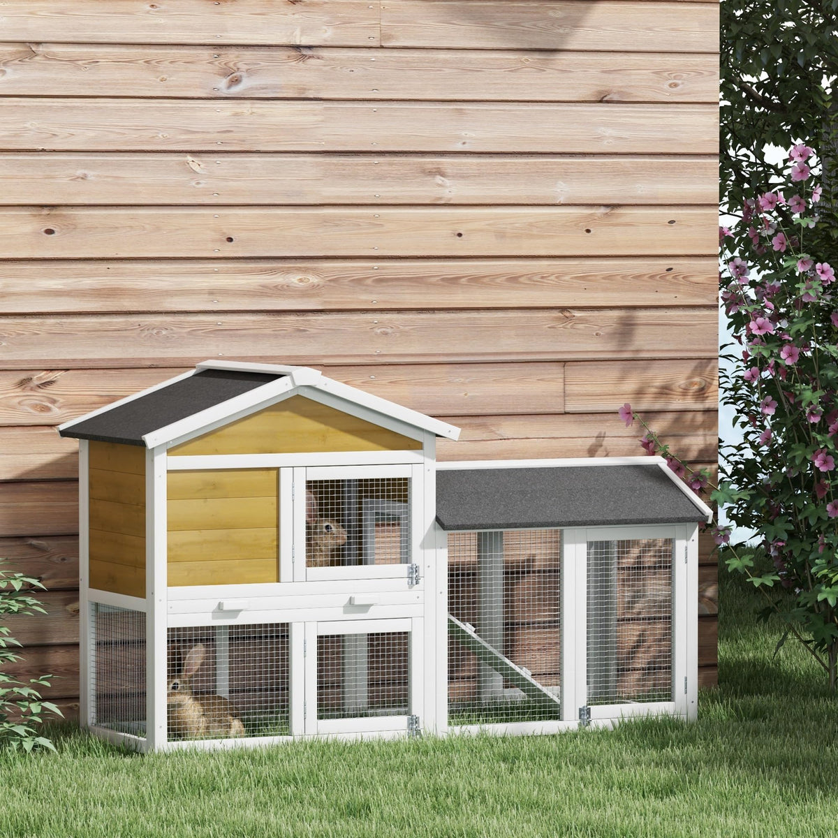 Outdoor Rabbit Hutch, 2-Tier with Ramp and Water-Resistant Roof S790376