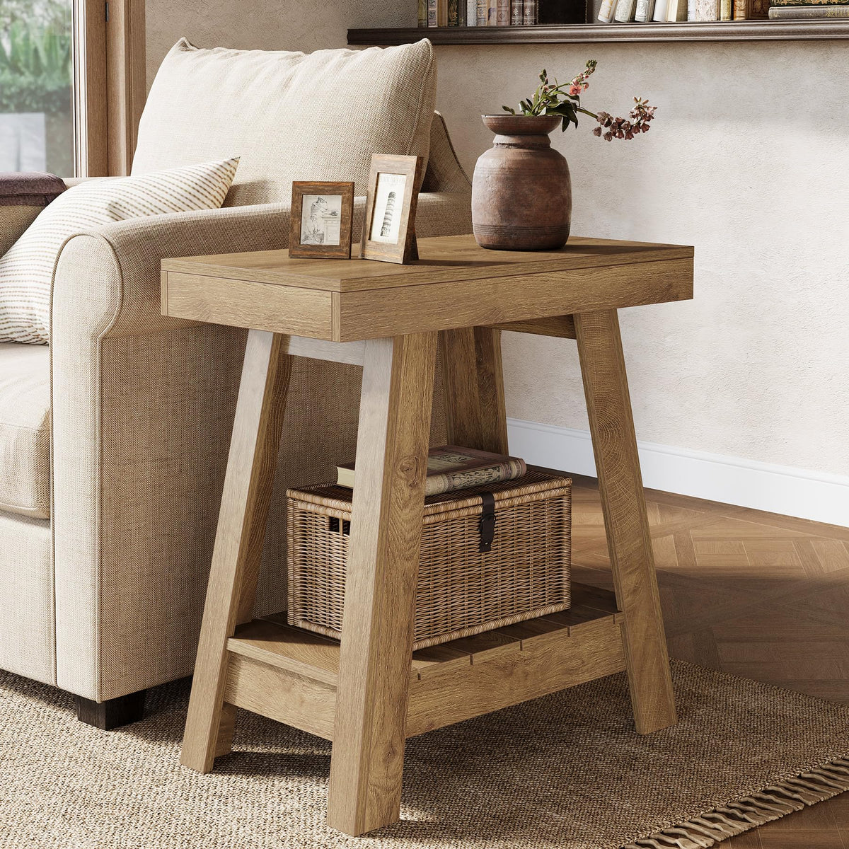 2-Tier Wooden End Table with Storage U35007