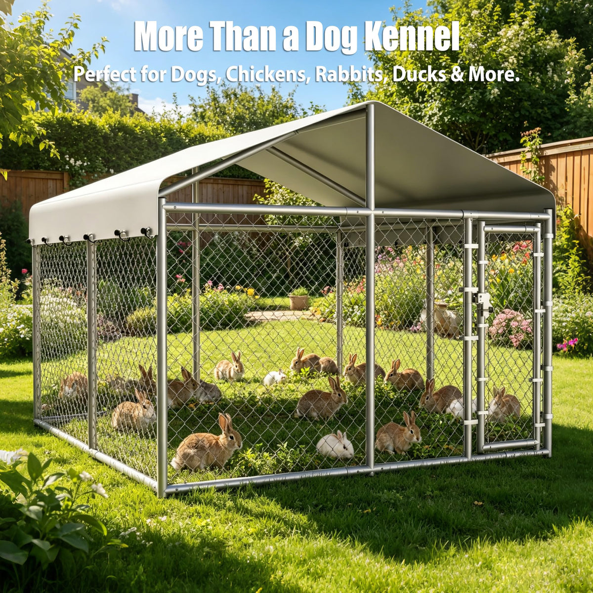 10 x 10 x 6.56 ft Galvanized Chain Link Dog Kennel with Roof E60863