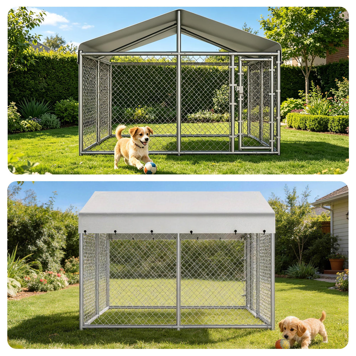 10 x 10 x 6.56 ft Galvanized Chain Link Dog Kennel with Roof E60863