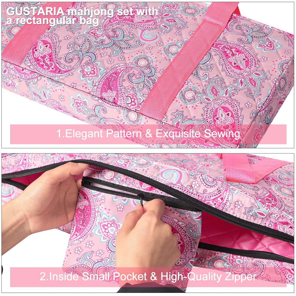 American Mahjong Game Set, 166 Pink Tiles, 4 All-in-One Color Rack/Pushers & Drawstring Bag K87127