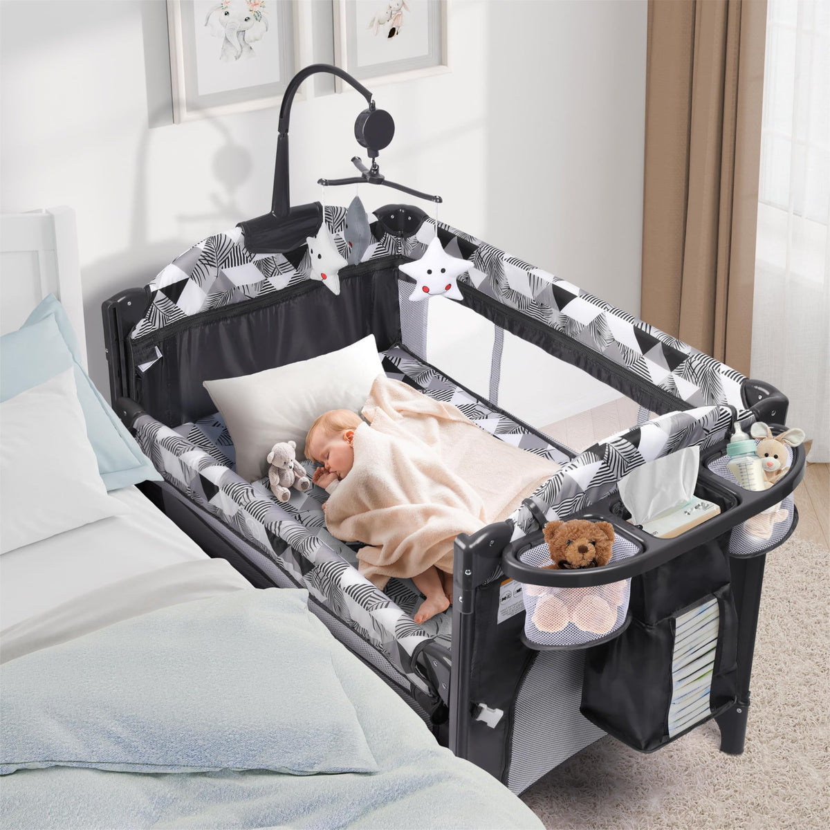 5-in-1 Baby Bassinet Bedside Sleeper with Changing Table F8036