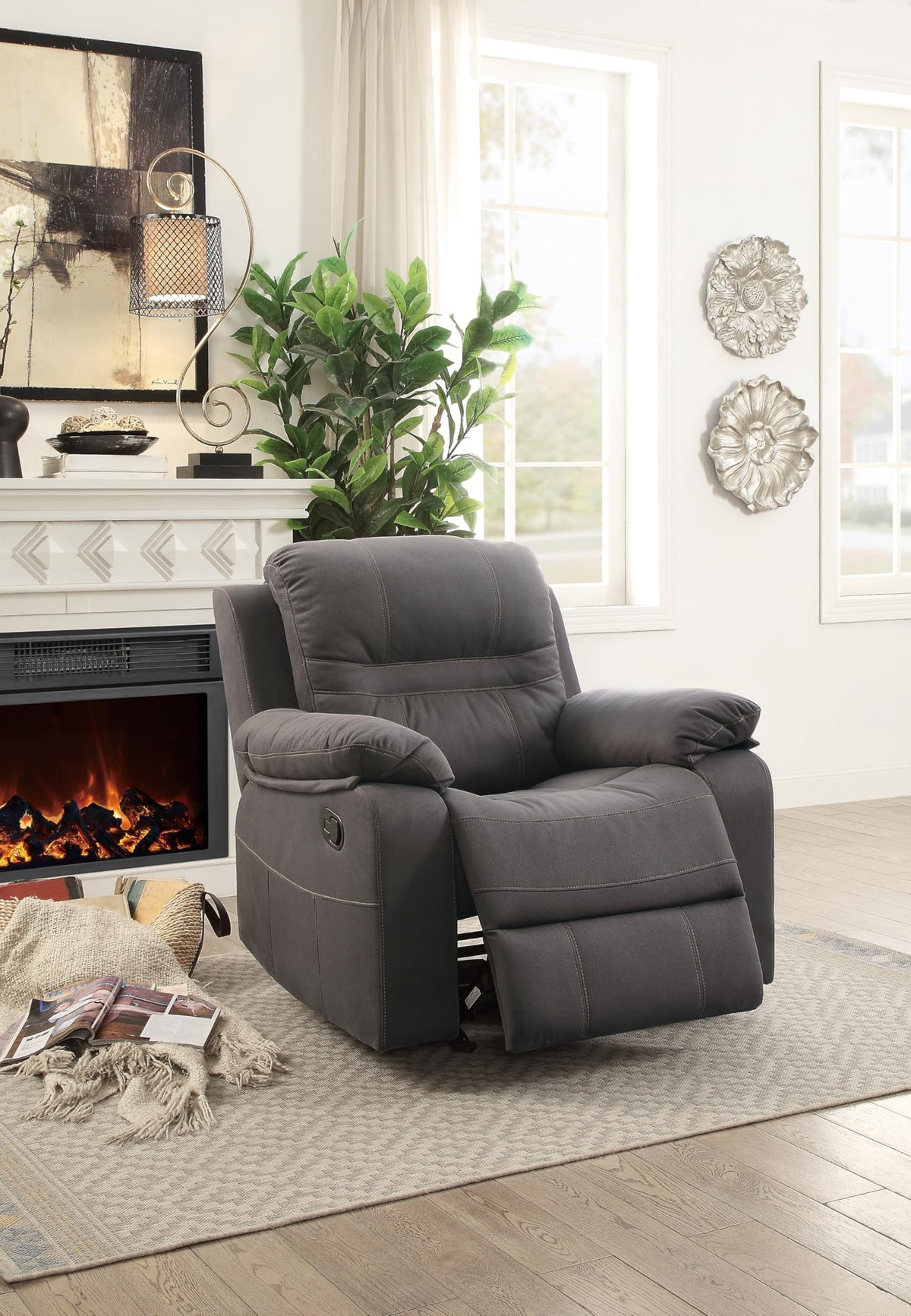 Slate Blue Breathable Leatherette Recliner Chair E607236