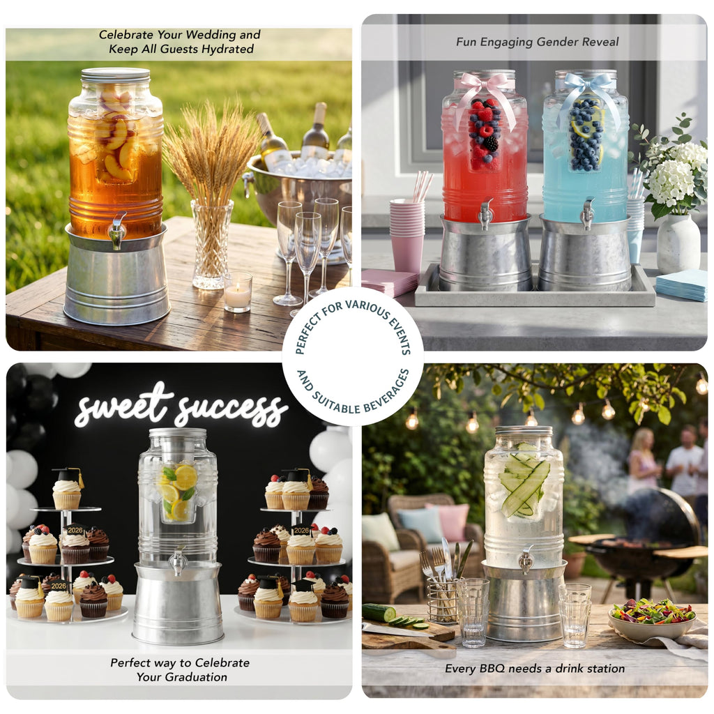 Glass Beverage Dispenser with Metal Stand V772