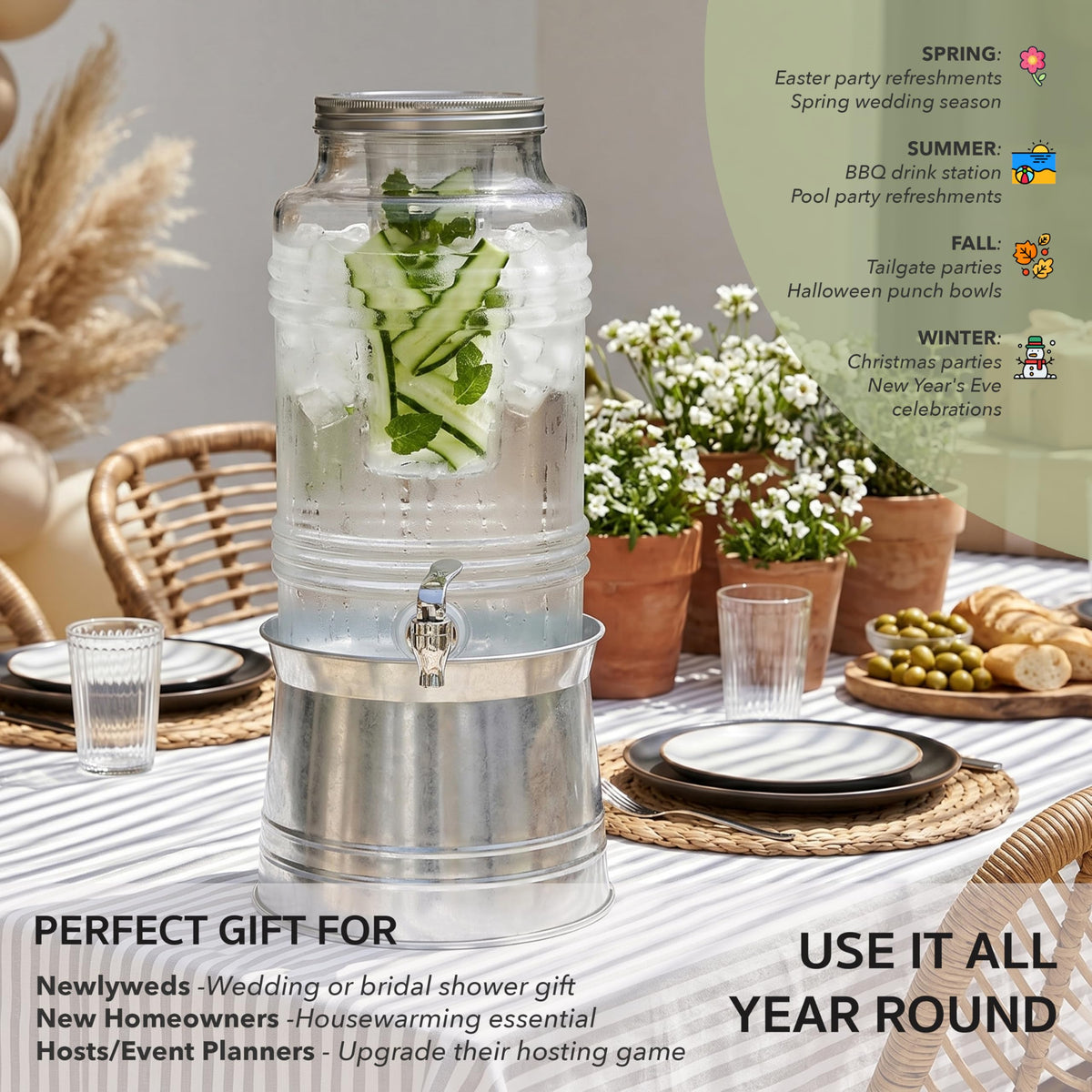 Glass Beverage Dispenser with Metal Stand V772