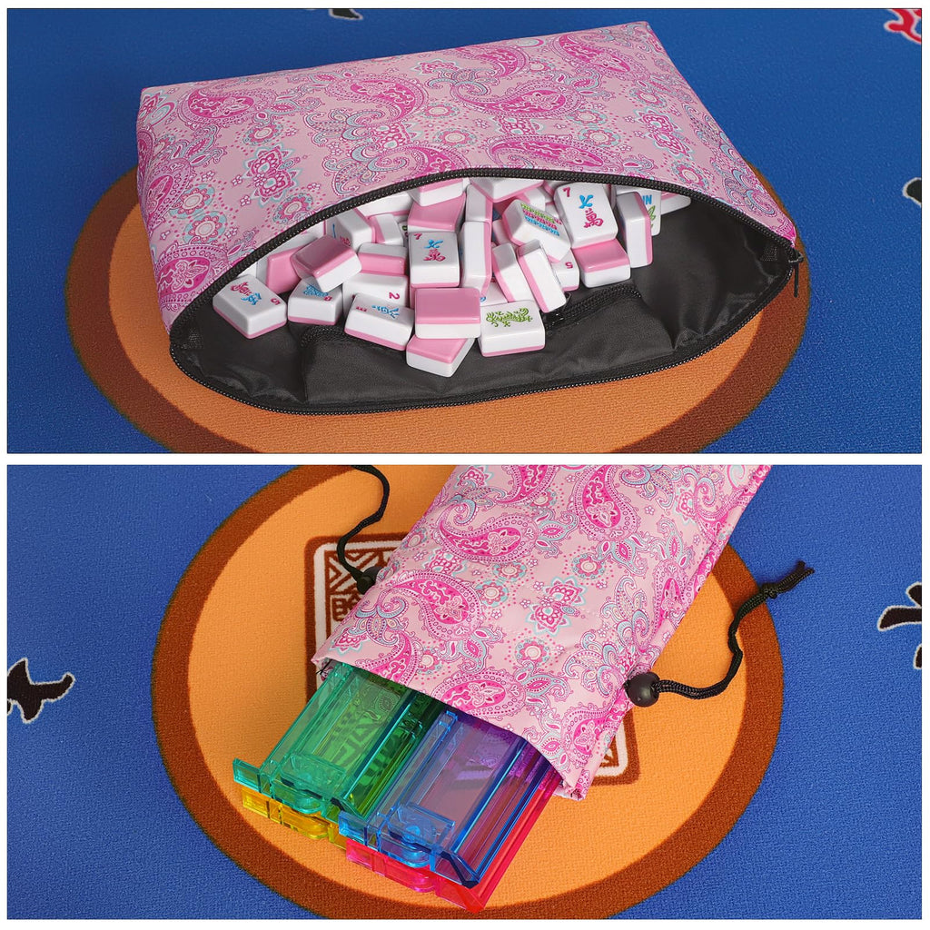 American Mahjong Game Set, 166 Pink Tiles, 4 All-in-One Color Rack/Pushers & Drawstring Bag K87127