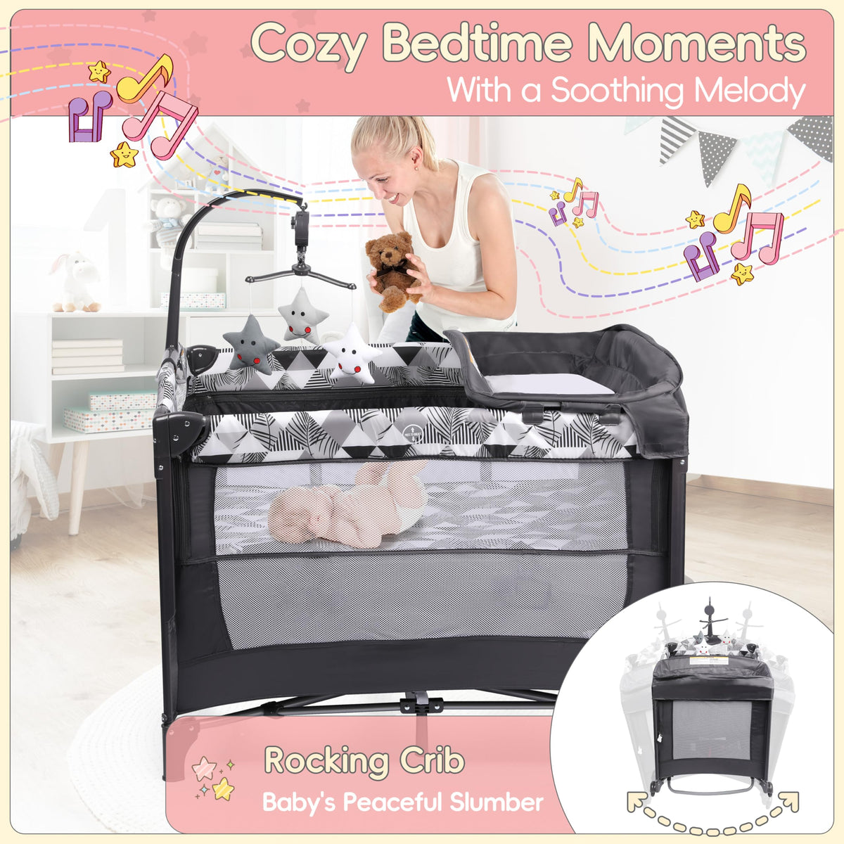 5-in-1 Baby Bassinet Bedside Sleeper with Changing Table F8036