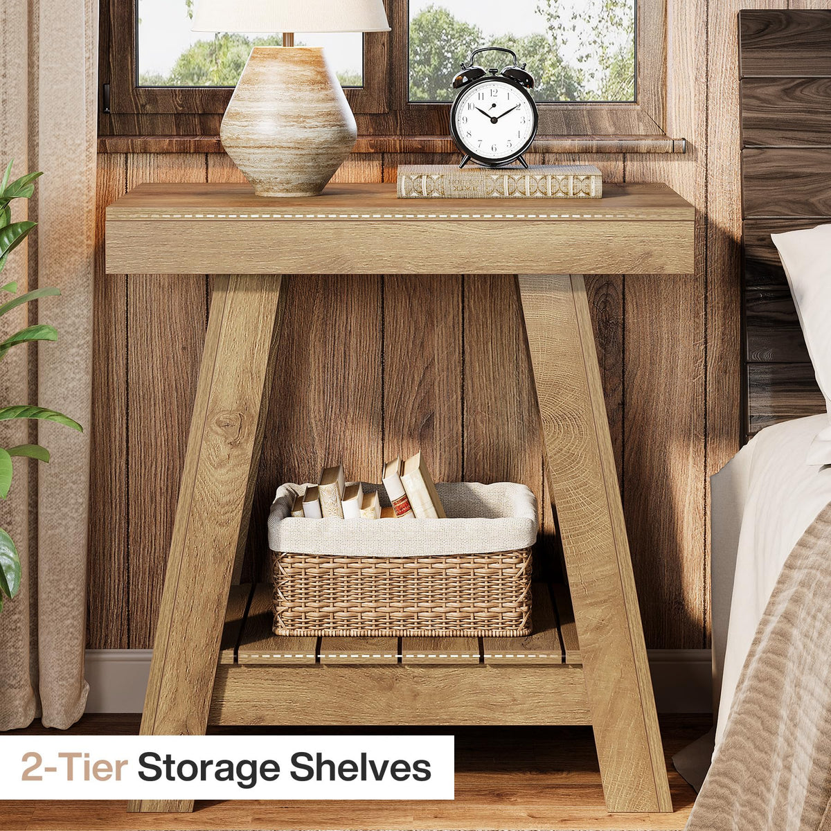 2-Tier Wooden End Table with Storage U35007