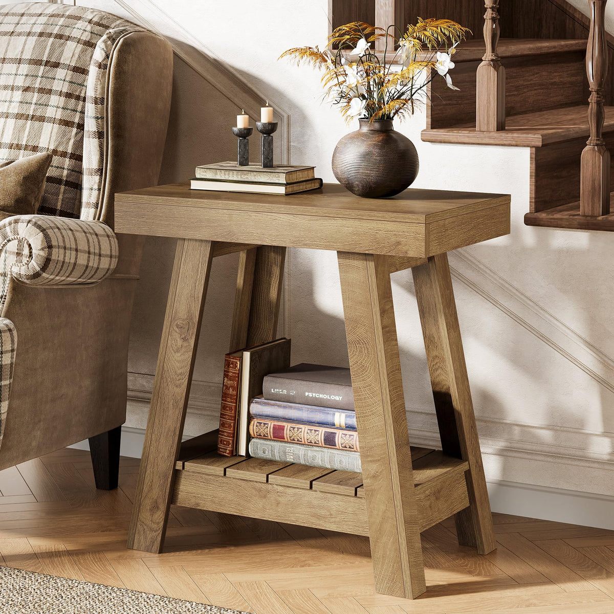 2-Tier Wooden End Table with Storage U35007