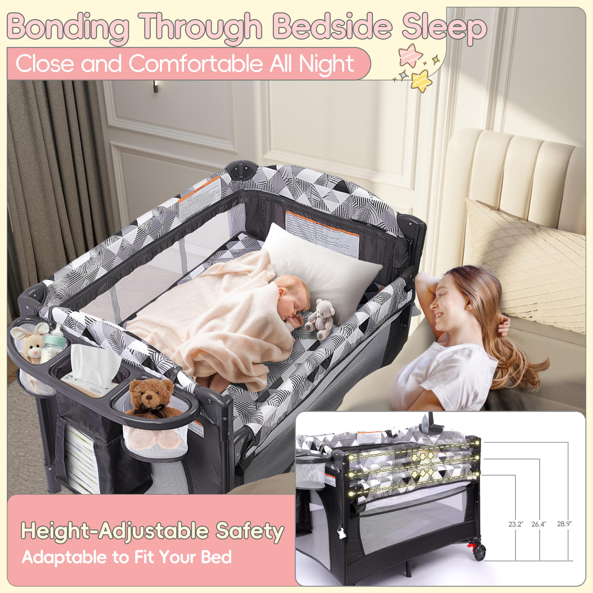 5-in-1 Baby Bassinet Bedside Sleeper with Changing Table F8036