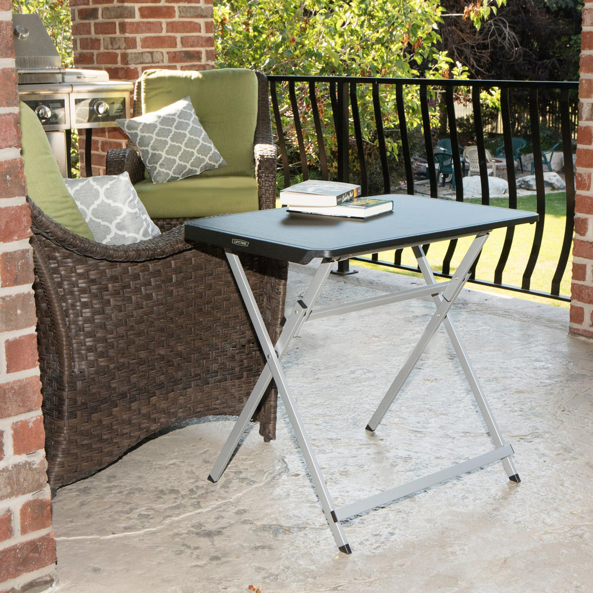 Small Folding Table, Portable Plastic Black 30 Inch F233