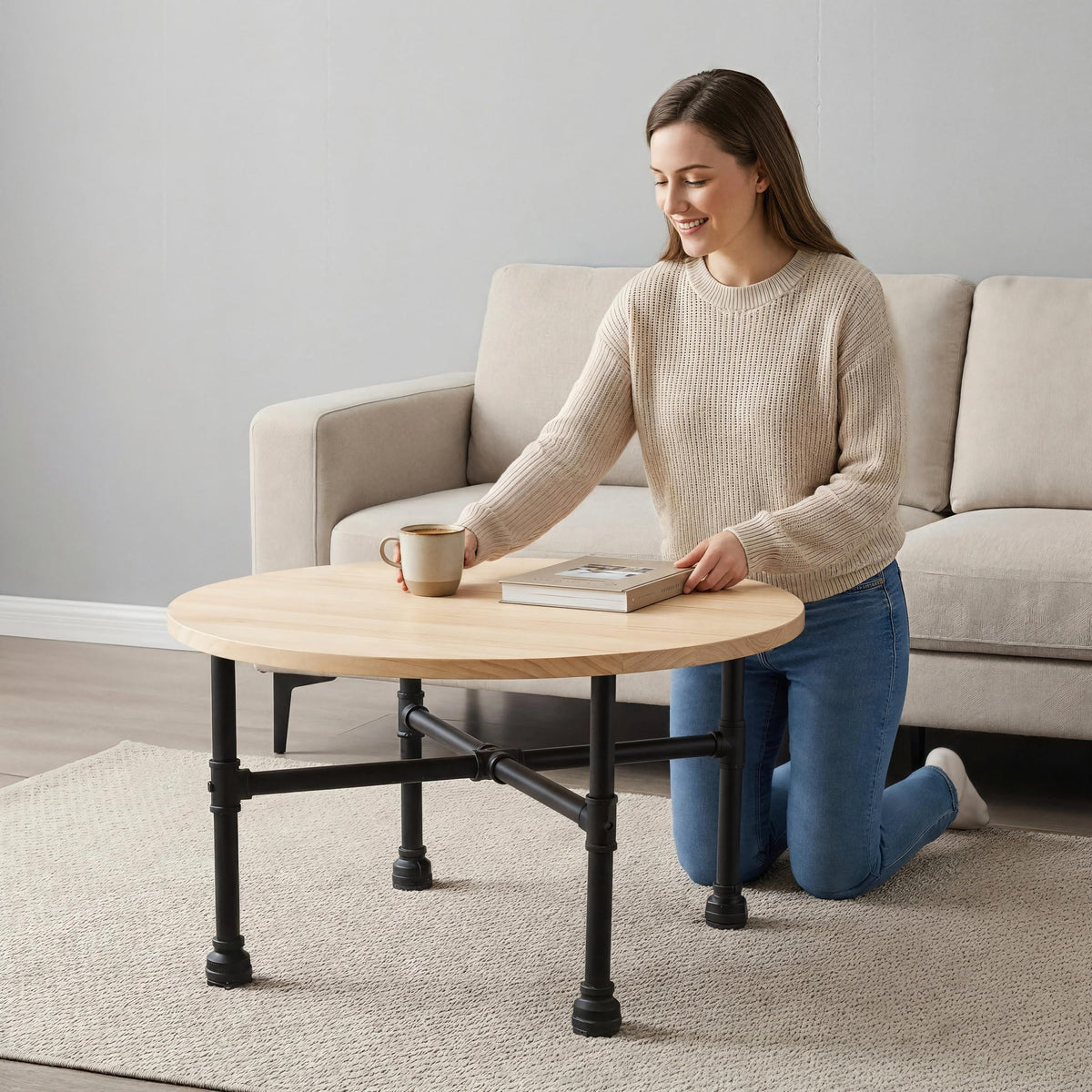 Black Industrial Pipe Table Leg Set Q795131