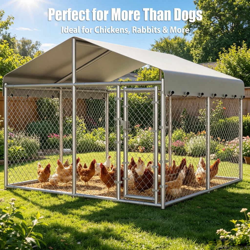 10 x 10 x 6.56 ft Galvanized Chain Link Dog Kennel with Roof E60863