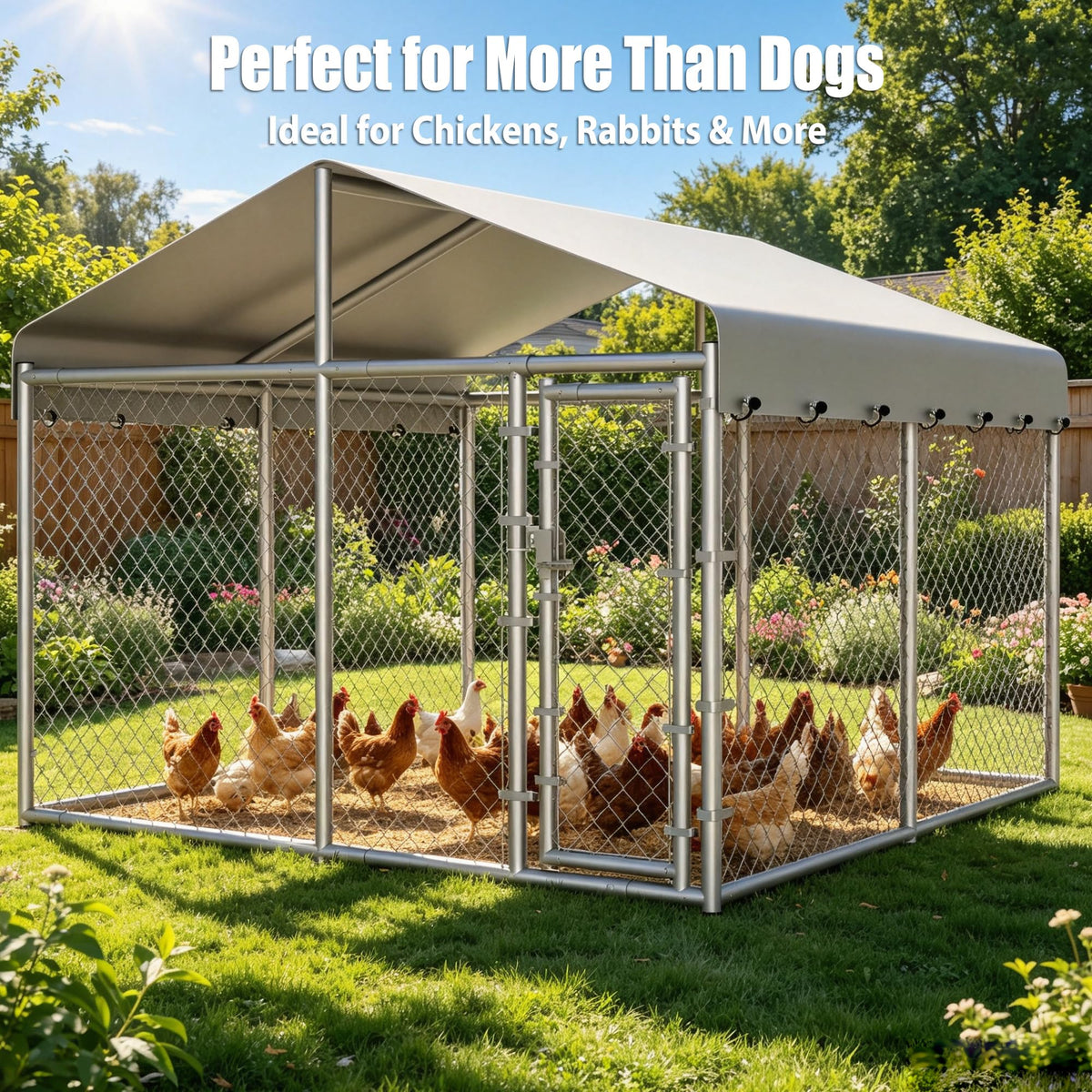 10 x 10 x 6.56 ft Galvanized Chain Link Dog Kennel with Roof E60863