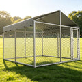10 x 10 x 6.56 ft Galvanized Chain Link Dog Kennel with Roof E60863
