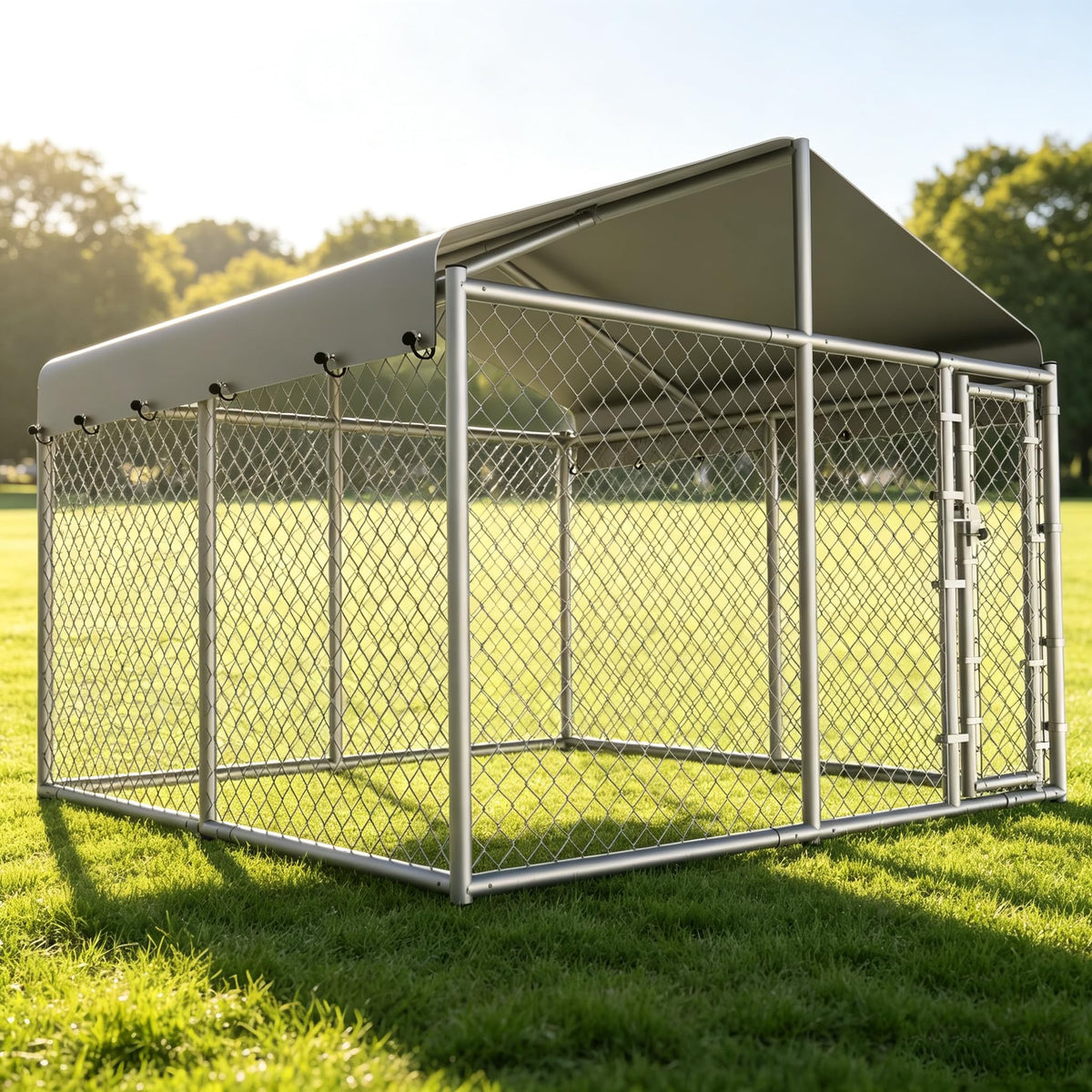 10 x 10 x 6.56 ft Galvanized Chain Link Dog Kennel with Roof E60863